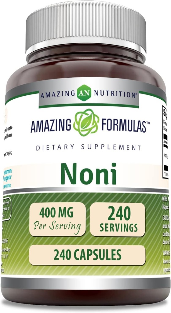 Fórmulas asombrosas Noni 400 Mg por Serving Silencio 240 Capsules Suplemento Silencio No Gluten Libre Silencio Made in USA