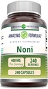 Fórmulas asombrosas Noni 400 Mg por Serving Silencio 240 Capsules Suplemento Silencio No Gluten Libre Silencio Made in USA