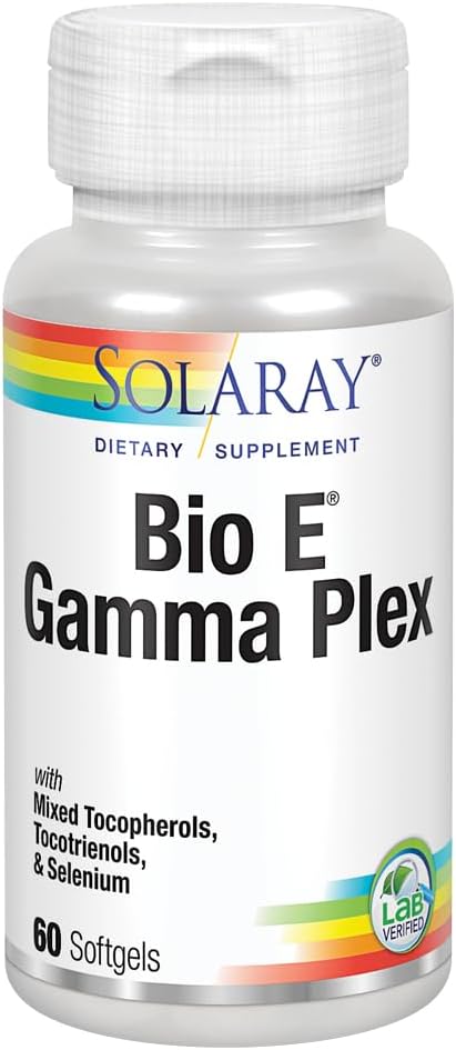 SOLARAY Bio E Gamma Plex ← Vitamina E con Tocopherol Natural Blend for Healthy Antioxidant Apoyar 60 Softgels, 30 Serv