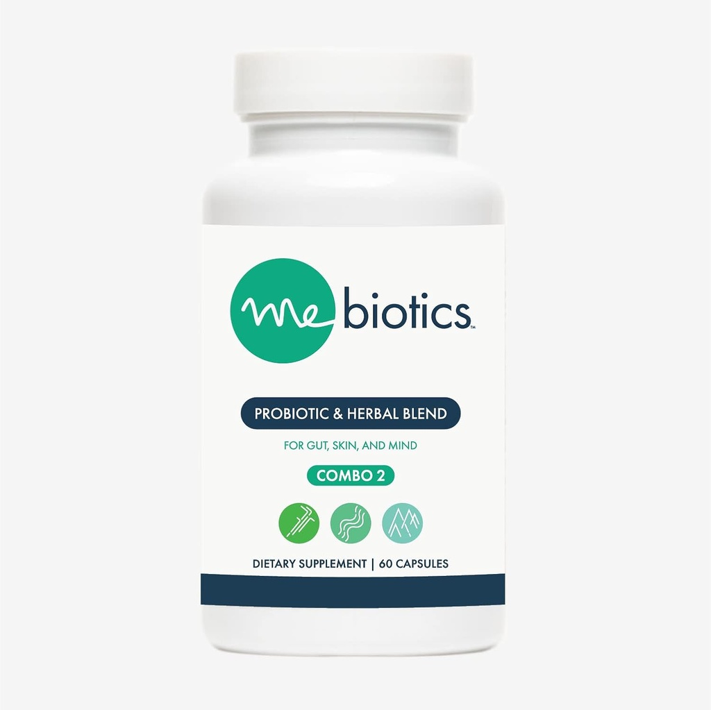 Microbioma Laboratorios Mebióticos Probiótico &amp; Herbal Suplemento Combinación 2 - Bacillus Subtilis + Lemon Balm for Skin + Gut Health - Oral Probiotics to Support Gut, Mind, & Skin (60 cápsulas)