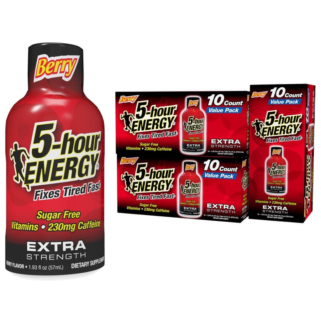 5 horas ENERGÍA Shots Extra Strength, Berry Flavor, 30 Cuenta, 1,93 Fl Oz, Sugar Gratis, Cero Calories, Aminoácidos y Vitaminas B Esenciales, Suplemento dietético, Siente Alerta y Energizado, 230 mg Caffeine