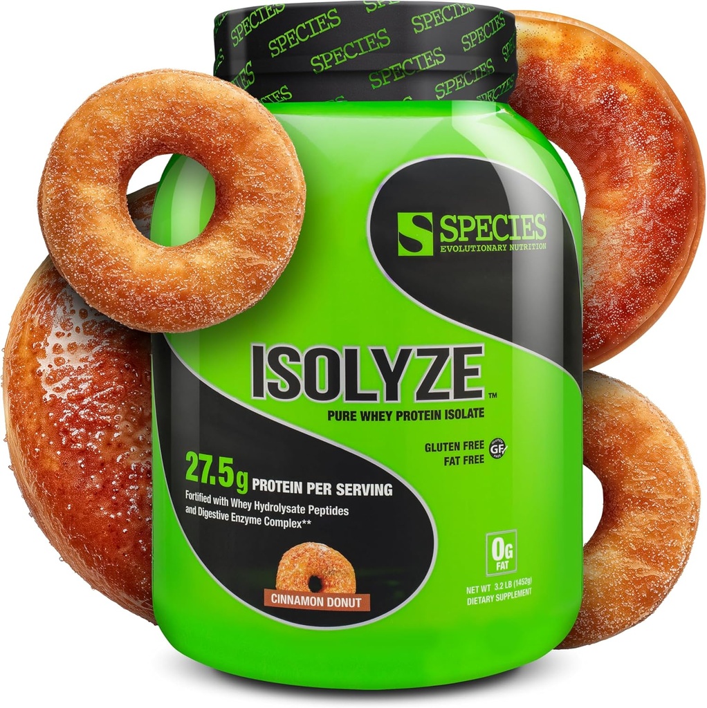 Especies Nutrición Isolyze Whey Protein Powder, 100% Whey Isolate for Muscle Building, 27.5g Protein Por Scoop, No Sugar & Low Fat (Cinnamon Donut, 44 Servings)