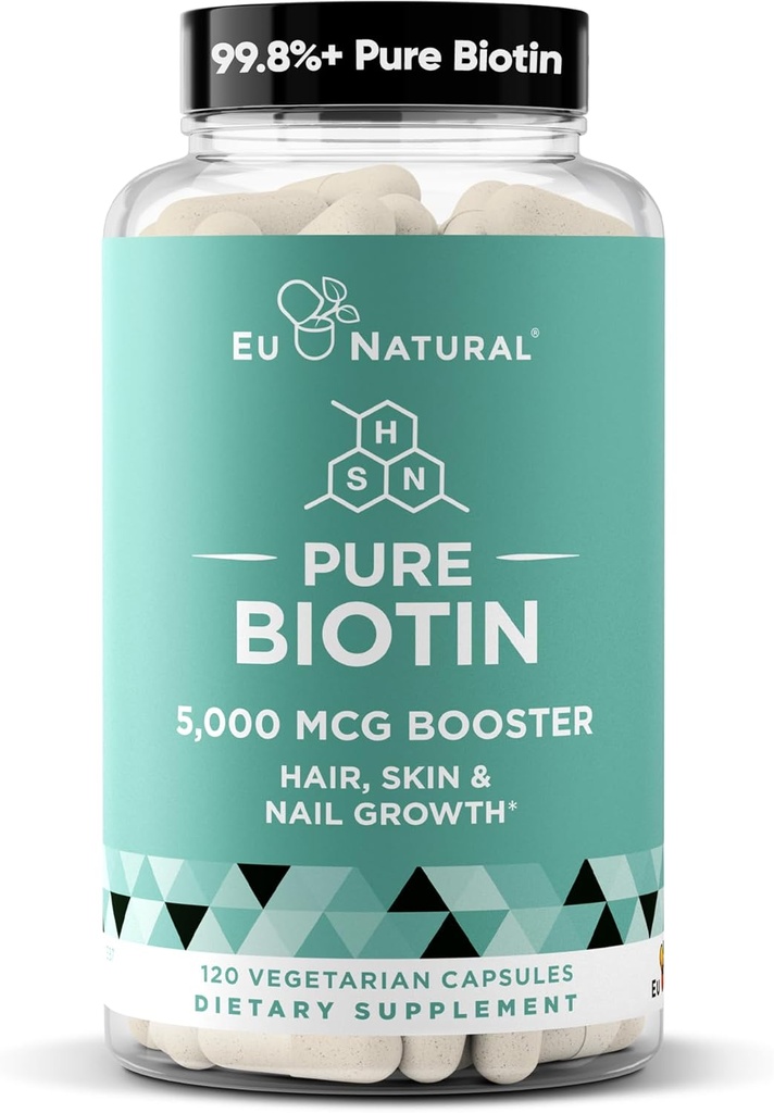 Biotina 5000 mcg Peluquería bobinas Suplemento – Crecimiento del cabello de alta potencia Vitaminas para hombres de mujeres – Proporcionar un apoyo poderoso para el cabello saludable, uñas más fuertes y la piel de la guanición – 120 cápsulas suaves veganos
