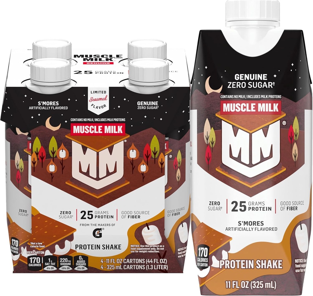 Muscle Milk Genuine Protein Shake,S'mores, 25g Protein, 11 Fl Oz (Pack of 4)