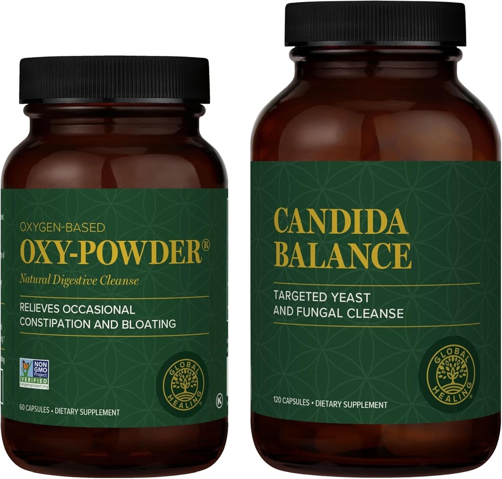 Global Healing Center Oxy-Powder & Candida Balance Kit - Constipation Relief for Women & Men and Detox for Natural Candida Cleanse, Feminine Balance Complex