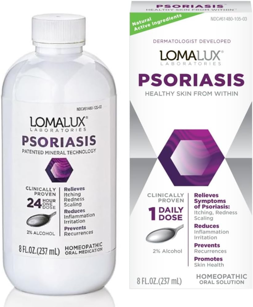 Loma Lux Psoriasis Relief Natural w/Minerals - Multi-Symptom Relief - Dermatólogo de tratamiento clínico desarrollado para Psoriasis Vulgaris, Seborrheic Dermatitis, Scalp, Tipos Inversos - 8 Fl Oz