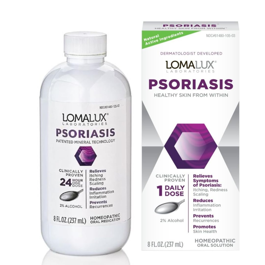 Loma Lux Psoriasis Relief Natural w/Minerals - Multi-Symptom Relief - Dermatólogo de tratamiento clínico desarrollado para Psoriasis Vulgaris, Seborrheic Dermatitis, Scalp, Tipos Inversos - 8 Fl Oz