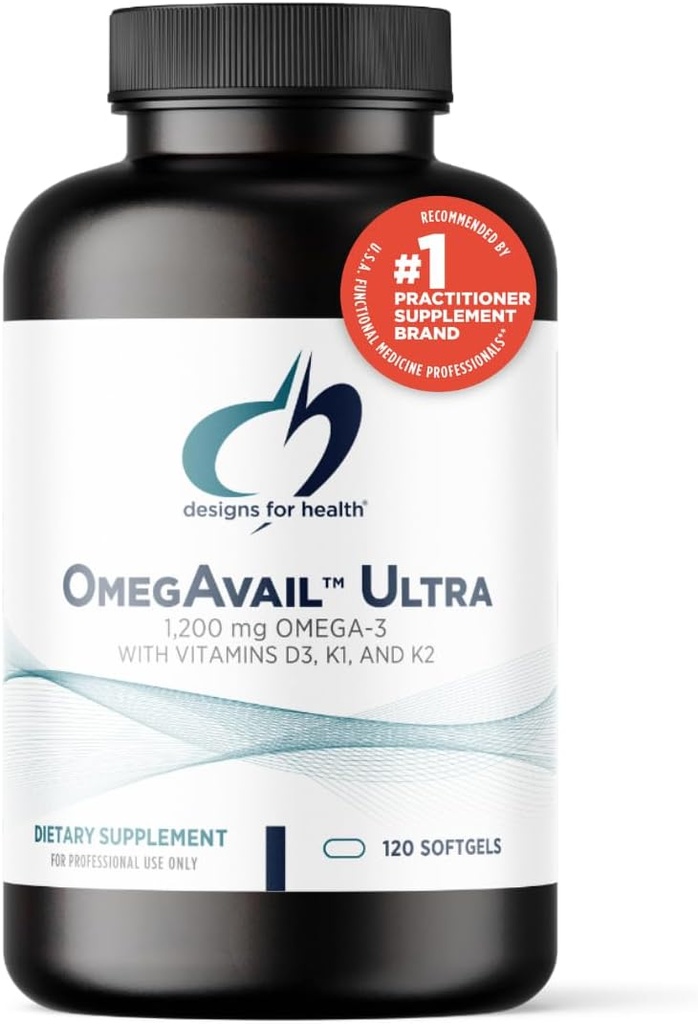 Designs for Health OmegAvail Ultra TG Fish Oil 1200mg - 1000 IU Vitamin D3, Vitamins K1 + K2 - Triglyceride Form Omega 3 Fish Oil Supplement with DHA/EPA - No Fishy Aftertaste (120 Softgels)