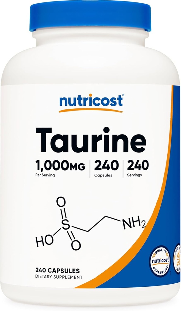 Nutricost Taurine 1000mg capsules Suplemento, 240 cápsulas por botella, no GMO &amp; Gluten Gratis