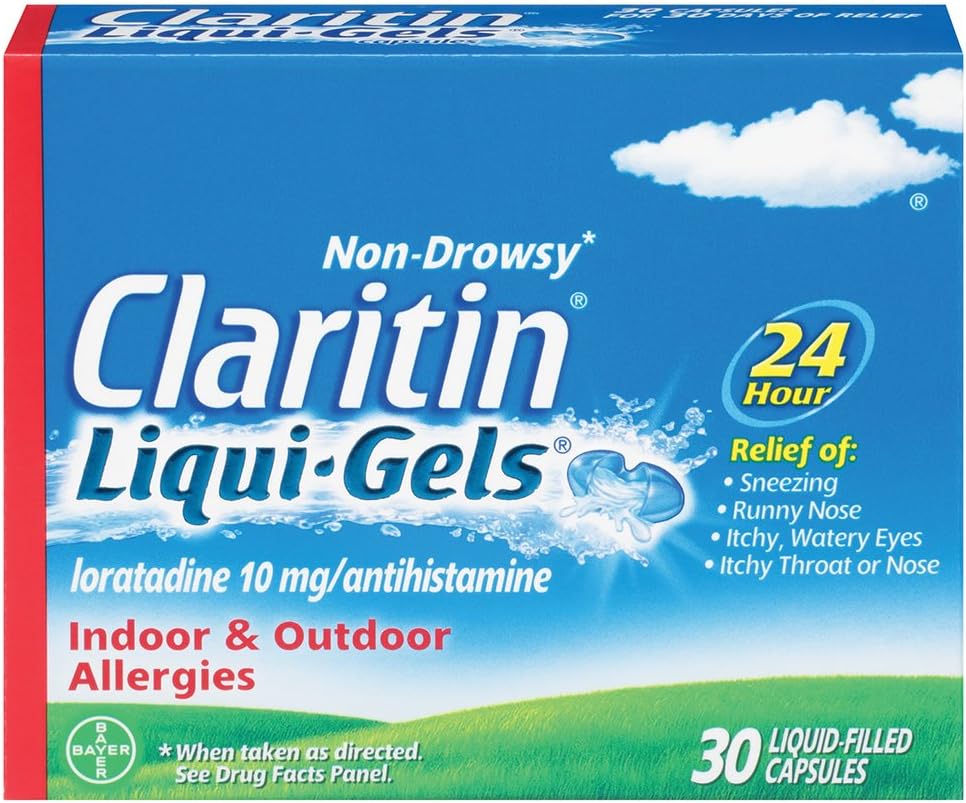 Claritin Liqui-Gels 24 horas Alivio de la Alergia, Medicina de la Alergia No Dura, Capsules Antihistamínico de Loratadina, 30 Conde