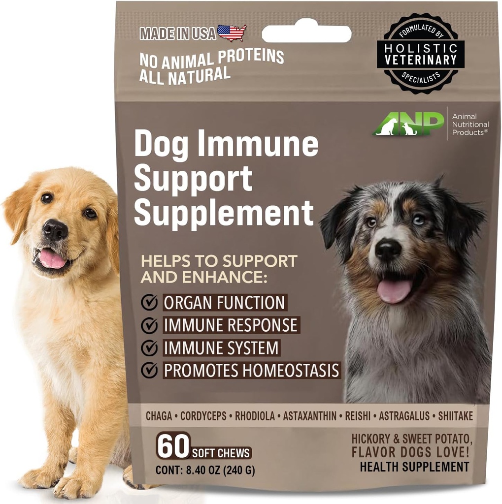 ANP mejora la salud de tu perro con suplemento de mushroom Immune Boosting Dog Chews - No Animal Protein Formula - Vitality, Longevity, y Gut Health - Potent Reishi, Chaga y Shiitake Mushrooms