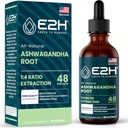 E2H Ashwagandha Liquid Drops - All-Natural Ashwagandha Supplement for Stress Relief and Mood Enhancer- Organic Ashwagandha Root Extract Effective Cortisol Manager ← Non-GMO, Vegan  2 Fl Oz