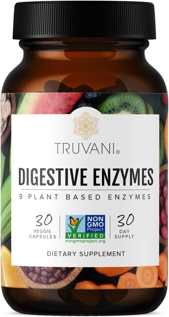 Truvani Digestive Enzymes ← 9 Enzyme Blend ← Apoyo Digestivo Silencio Reducir Bloating  Aumento Nutrient Absorption ← Non-GMO Capsules Tortura 30 Day Supply