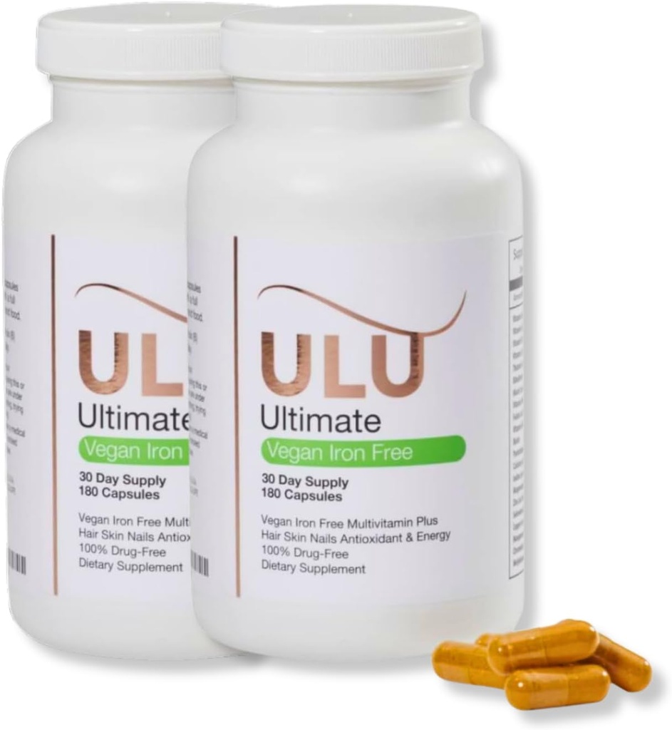 Ultimate Multivitamin: Vegan, Iron Free, promueve el cabello más fuerte, la piel, las uñas y mejora la energía antioxidante con mejor sueño y menos estrés (Pack of Two - 360 Capsules)