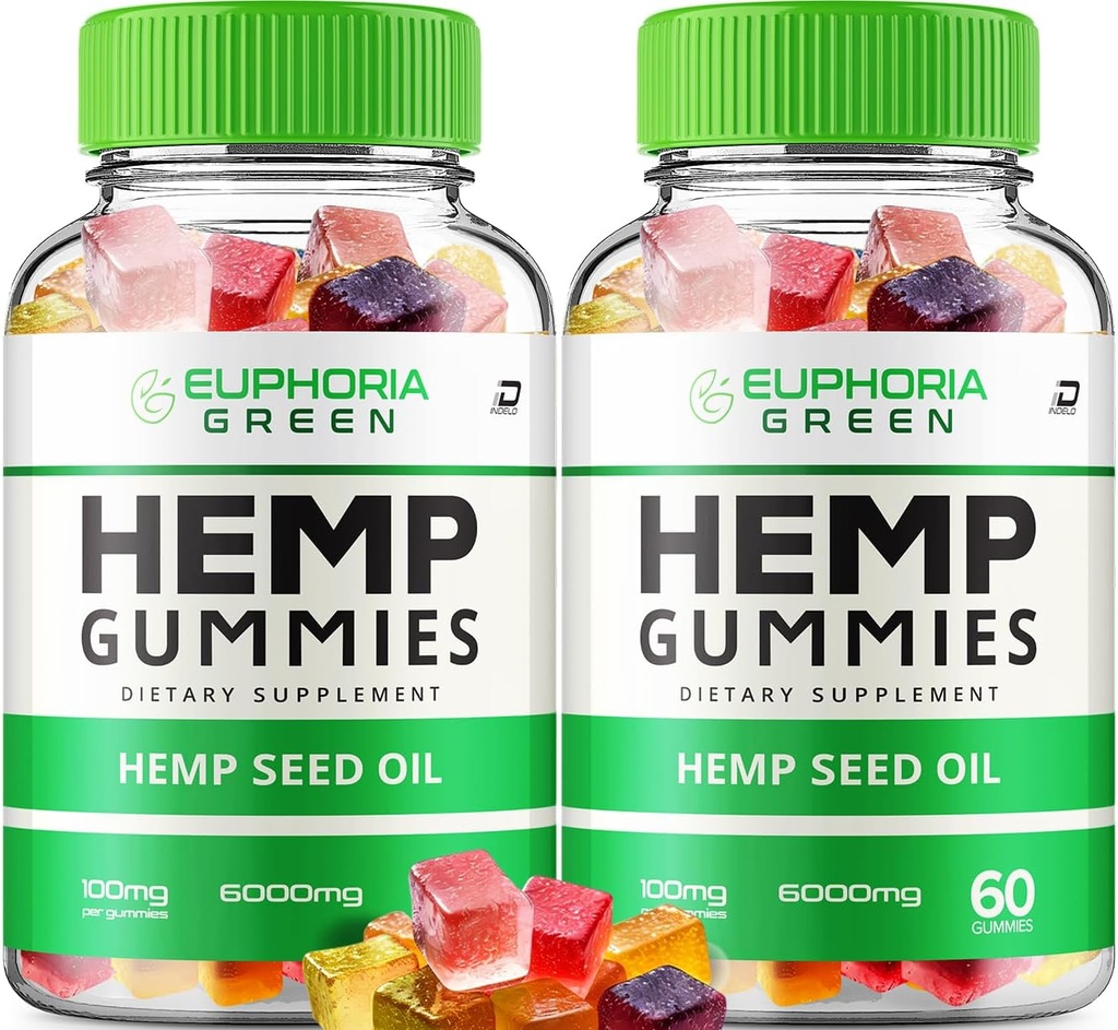 Euphoria Green Hemp Gummies - with Hemp Seed Extract EuphoriaGreen Hemp Gummies Tinnitus Herbal Supplement, Health and Wellness Support, All Natural Euphoria Green Hemp Gummy (2 Pack - 120 Gummies)