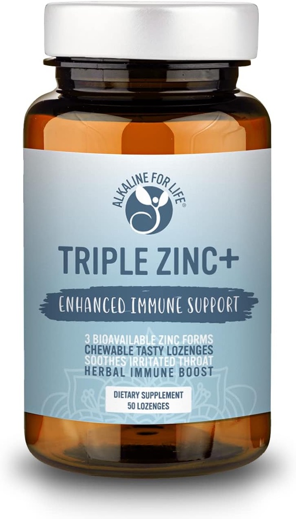 Triple Zinc Lozenges - 3 Formas de Zinc Glycinate Bioavailable, Citrato de zinc, Zinc Aspartate - Zinc Immune Support Suplemento Echinacea, Slippery Elm, OPC, Vitamina C, Sucanat Honey