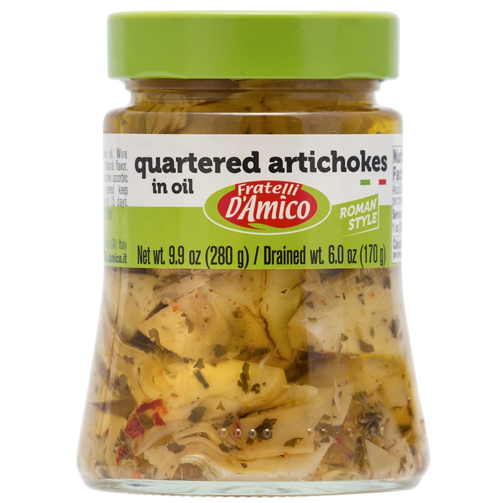 FRATELLI D'AMICO - Artichokes Trimestral En Aceite " Estilo Romano", Calidad Premium, Selección de Chef, 9.9 oz (280 g), Antipasto, Temporada, Carciofi, Producto de Italia