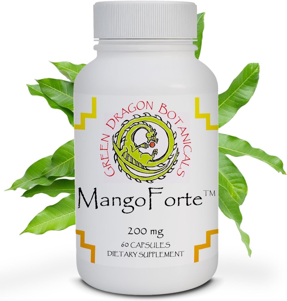 MangoForteTM Mango Leaf Suplementos 200 mg 60 cápsulas Made in USA (60% Mangiferin) Mangiferin Natural Extract Capsules Immune Support Suplemento Hecho de hojas de mango Premium