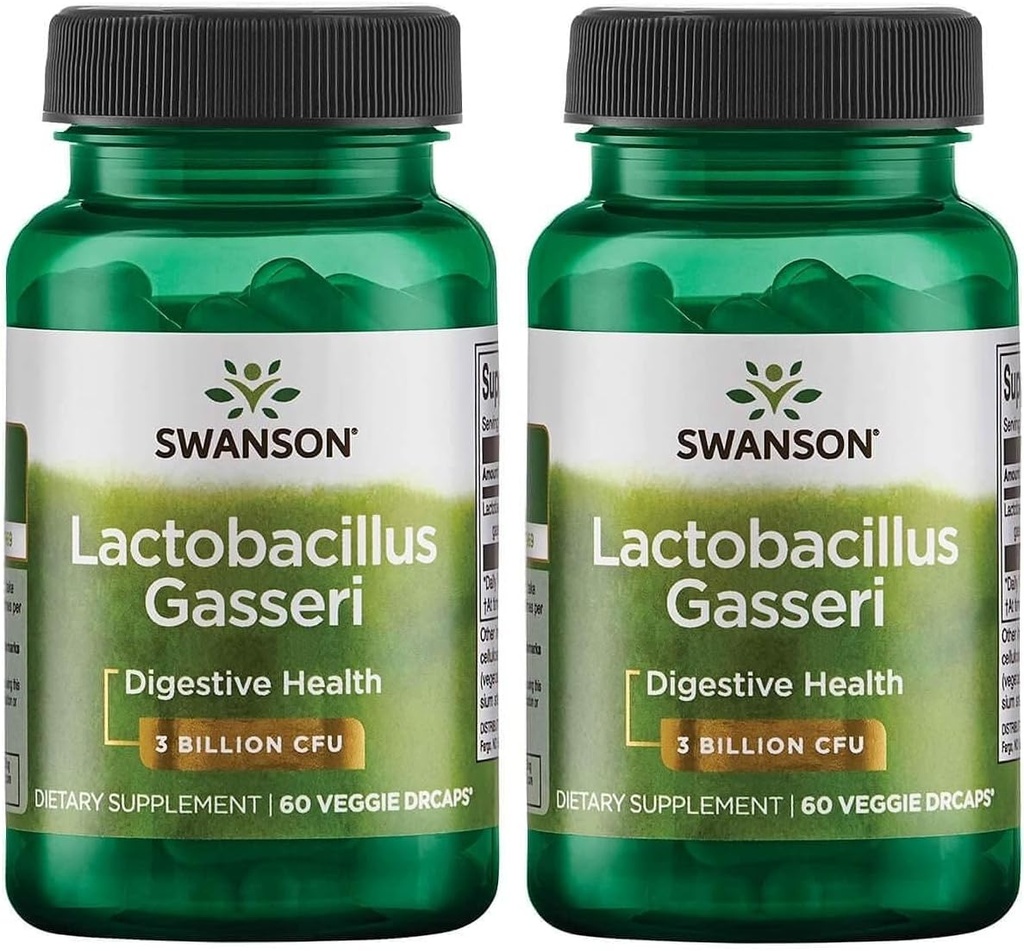 Swanson Lactobacillus Gasseri - Suplemento Probiótico Apoyo Salud Digestiva con 3 Billones CFU - Diseño-Release Satiety & Fat Metabolism Support - (60 Veggie Capsules) 2 Botellas