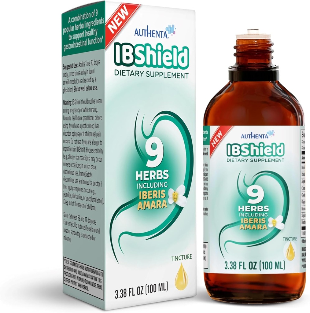 IBShield Tincture 100ml ← 6+3=9 Herbs  Iberis Amara, Peppermint, Chamomile, Lemon Balm, Caraway, Licorice, Angelica, Celandine &amp; Mary's Thistle ← Original Herbal Formula Supports Digestive Wellness