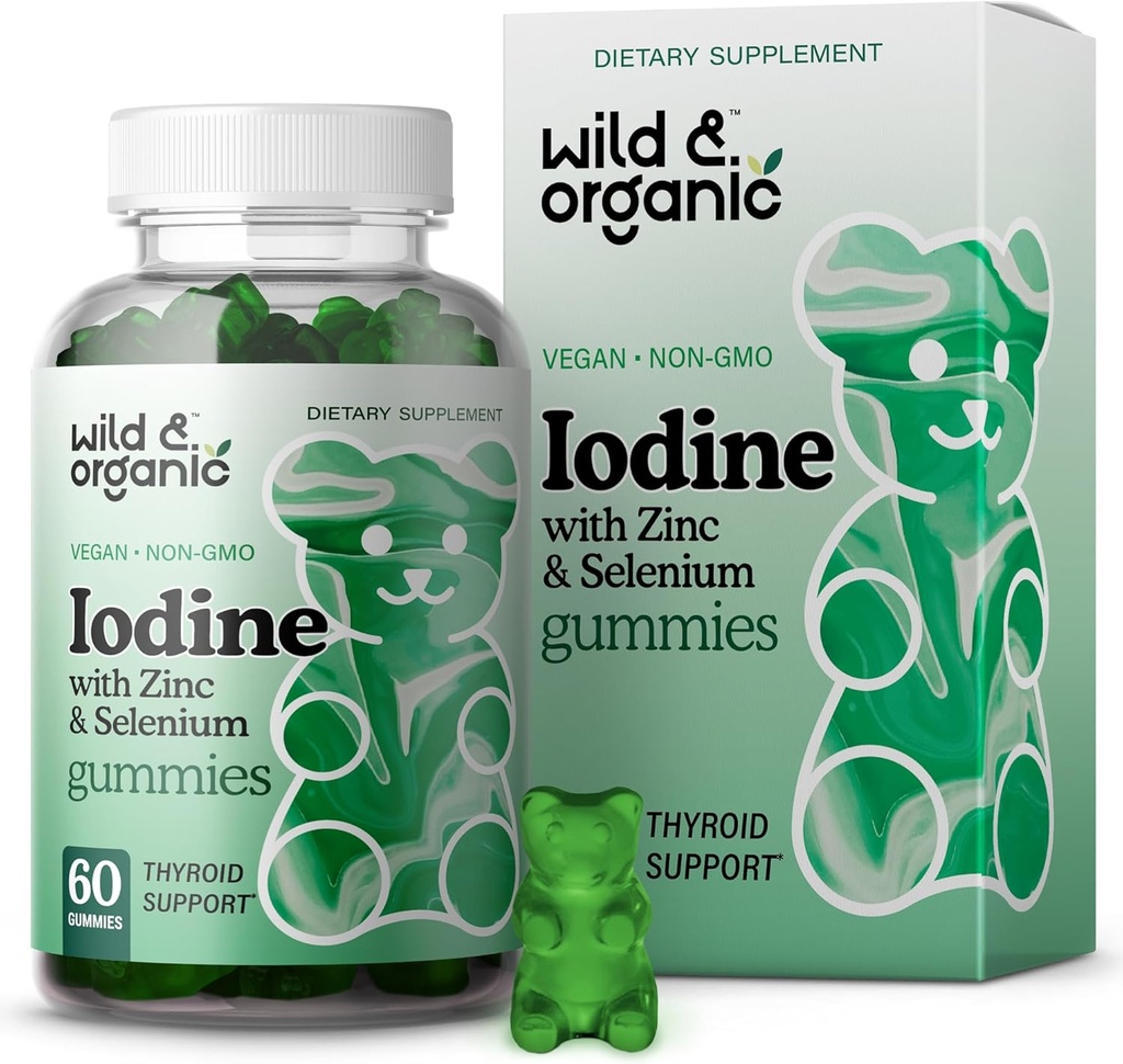 Wild & Organic Iodine Gummies 250mcg - Immune Support Complex w/Potassium Iodide - Selenium Zinc Iodine Supplement for Immunity & Overall Support - 60 Vegan, Pectin-Based Gummies