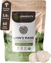 Orgánica León Mane Powder Mushroom Suplemento 100g ← Pure Fruiting Body 8:1 High Strength Extract ← 20% Beta-D Glucans latitud 13,280mg Raw Equivalent Por Serving  Focus, Memory, Gut, Nerve &amp; Brain Support