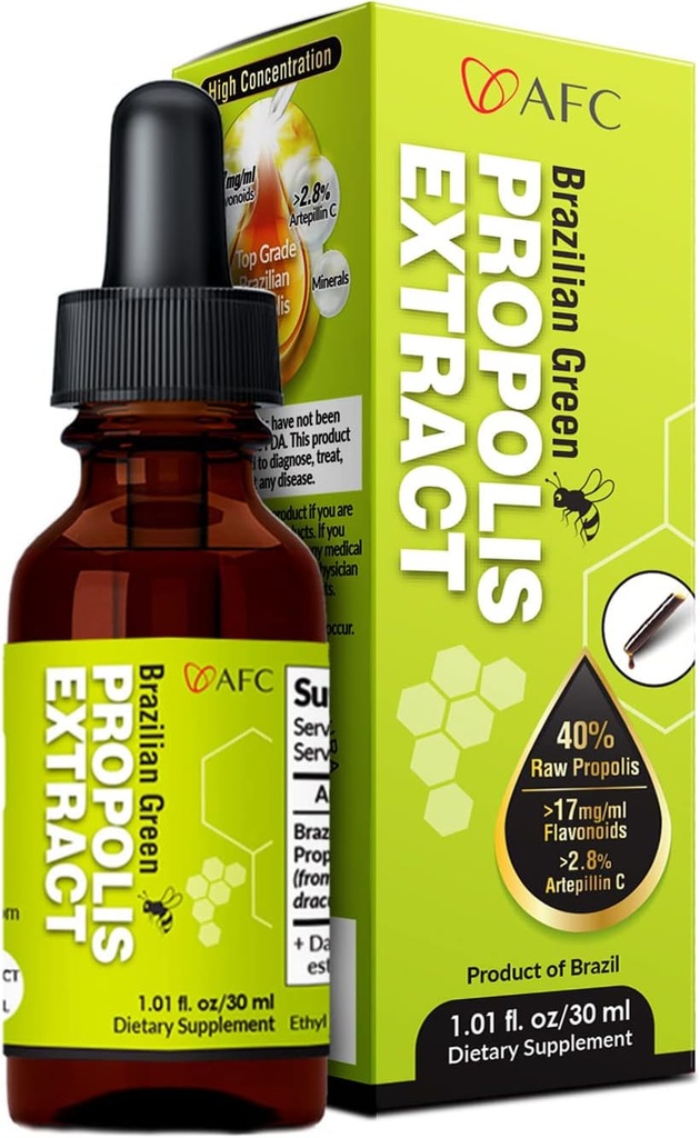 AFC Japón Brasileño Propolis Verde Extracto TENIDO Artepilina C &amp; Flavonoides para Antioxidante &amp; Apoyo Inmunitario Pure Concentrado Líquido Extracto Bee Propolis Tintura de Brasil (30ml/ 1Fl.Oz)