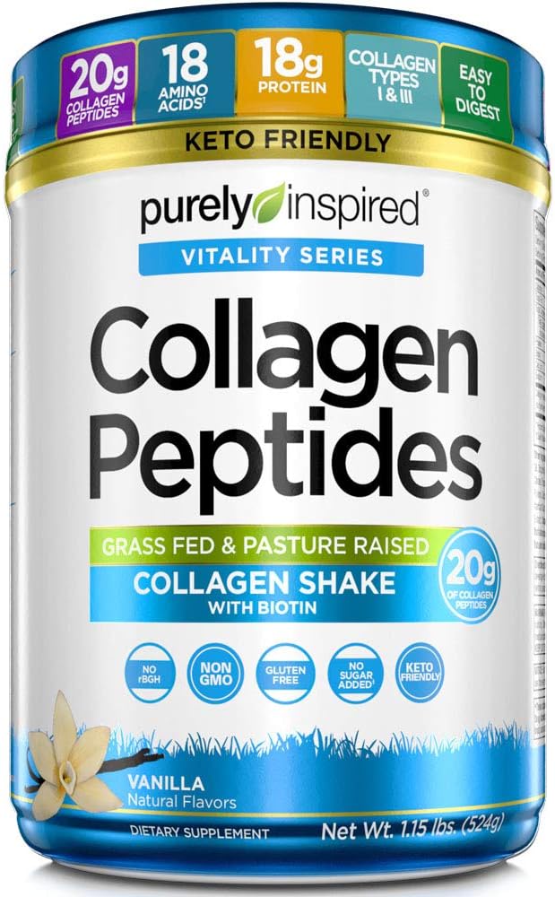 Purely Inspired Collagen Powder Collagen Peptides Powder | Collagen Supplements for Women and Men | Collagen Protein Powder with Biotin | Keto Friendly & Non-GMO | Vanilla, 1.15 lbs (23 Servings)