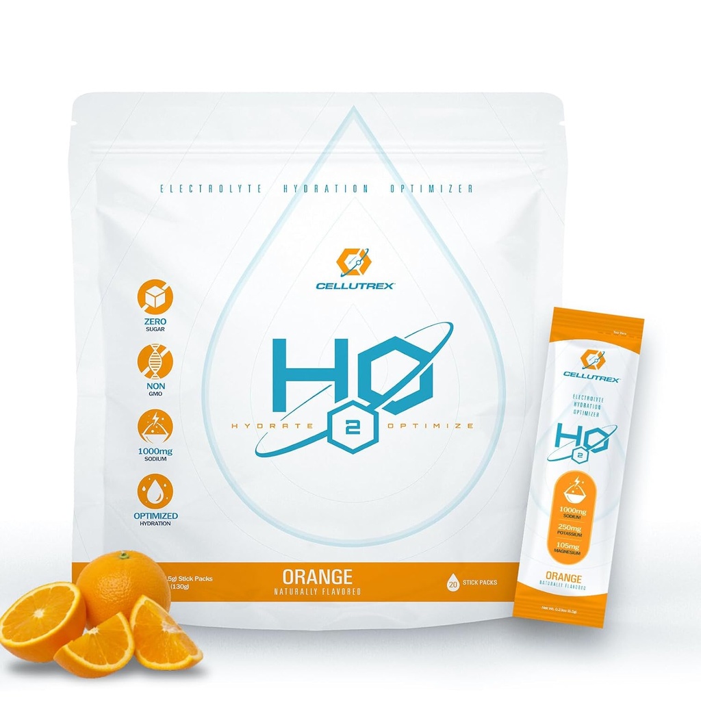 Celutrex® H2O Electrolytes – Electrolyte Powder Drink Mix, Zero Sugar, Natural Sal Hydration Packets for Recovery and Wellness, Orange, 20 Sticks