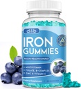 Mangas de hierro con multivitamina, suplemento de hierro para hombres con zinc, vitamina B Complejo " C, B12, Folate - Constructor de sangre " Apoyo energético para adultos " niños - Blueberry Flavor, Vegan 60 Gummies