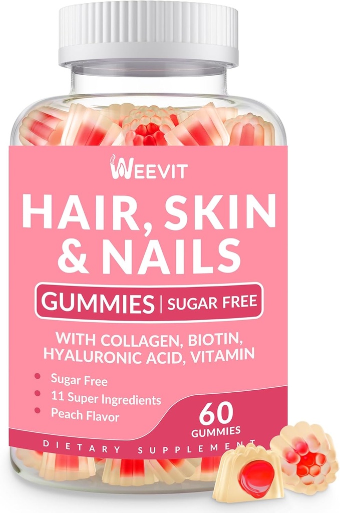 Peluquería de piel y uñas Gummies - Vegan Biotina 5000mcg Vitaminas para Mujeres &amp; Hombres apoya el crecimiento del cabello más rápido, uñas más fuertes, piel de alambramiento