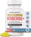 Swiss Activa+ Labs Organic 7-in-1 Berberine Supplement TEN 600mg HCl + Ceylon Cinnamon, Turmeric, Ginger, ACV, Goldenseal, BioPerine TEN Metabólica, Heart &amp; Digestive Support TEN Vegan, Non-GMO 30 Day Supply