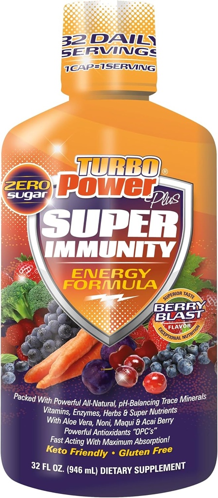 Liquid Vitamin Turbo Power Plus: 47 Vitamins, Enzymes, Vitamin D3, Vitamin A, Vitamin C, and Zinc for Men, Women, Teens, and Kids