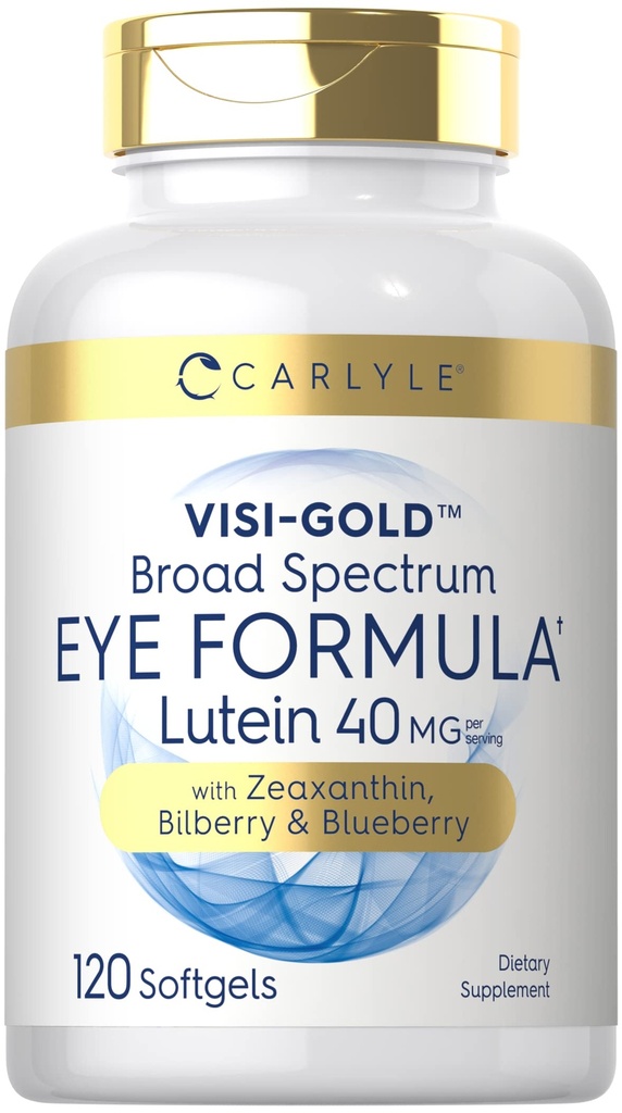 Carlyle Eye Health Supplement TEN 120 Softgels TENIDO with Lutein 40mg, Zeaxanthin, Bilberry y Blueberry TEN Broad Spectrum Eye Support Vitamins ← Non-GMO, Gluten Free Formula
