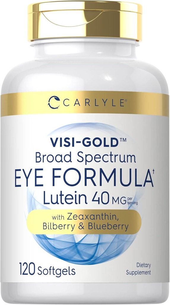 Carlyle Eye Health Supplement TEN 120 Softgels TENIDO with Lutein 40mg, Zeaxanthin, Bilberry y Blueberry TEN Broad Spectrum Eye Support Vitamins ← Non-GMO, Gluten Free Formula