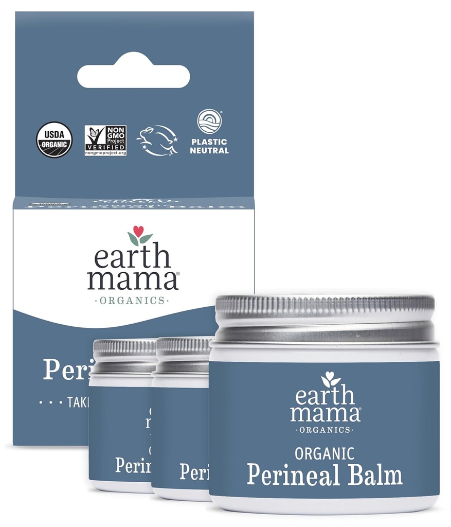 La Tierra Mama Orgánica Perineal Balm Silencio Naturalmente Enfriamiento Herbal Salve para el Embarazo y Alivio Postparto con Brujas Hazel & Calendula, Esenciales de Cuidado Femenino, Sin Benzocaína o Butane, 2-Oz (3-Pack)