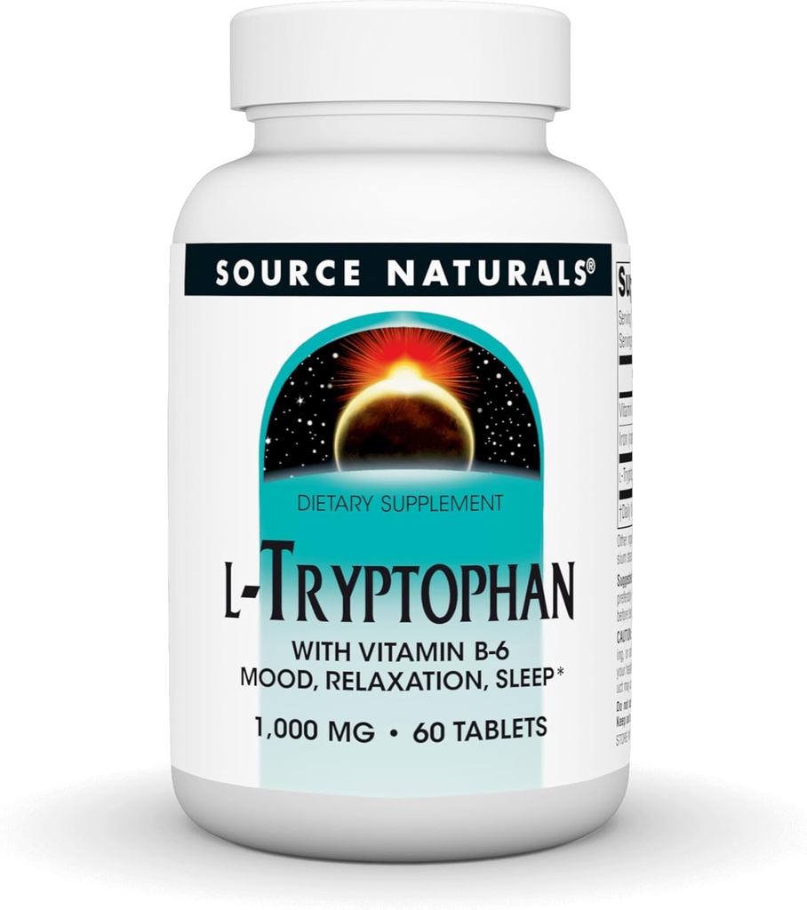 Source Naturals L-Tryptophan with Vitamin B-6 - Support Mood, Relaxation and Sleep - 1000mg - 60 Tablets