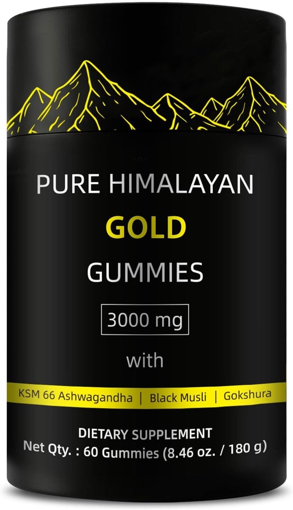Pure Himalayan Gold Gummies ← Rich in Ashwagandha, Gokshura Fulvic Acid 85 Micronutrientes para Hombres, Mujeres Vida No Añadido Sugar ← Non-GMO ← Natural Organic 60 Gummies Por Box