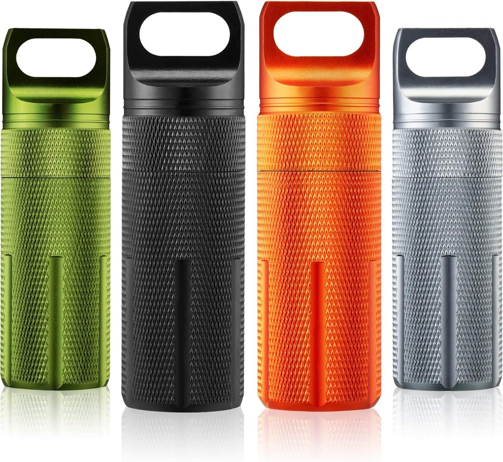 Patelai 4 Pcs Portable Keychain Pill Holder Pill Organizer Travel Waterproof Match Container Aluminum Airtight Keychain Container Travel Size Storage Suplementos Holder for Outdoor Camping(Vintage)