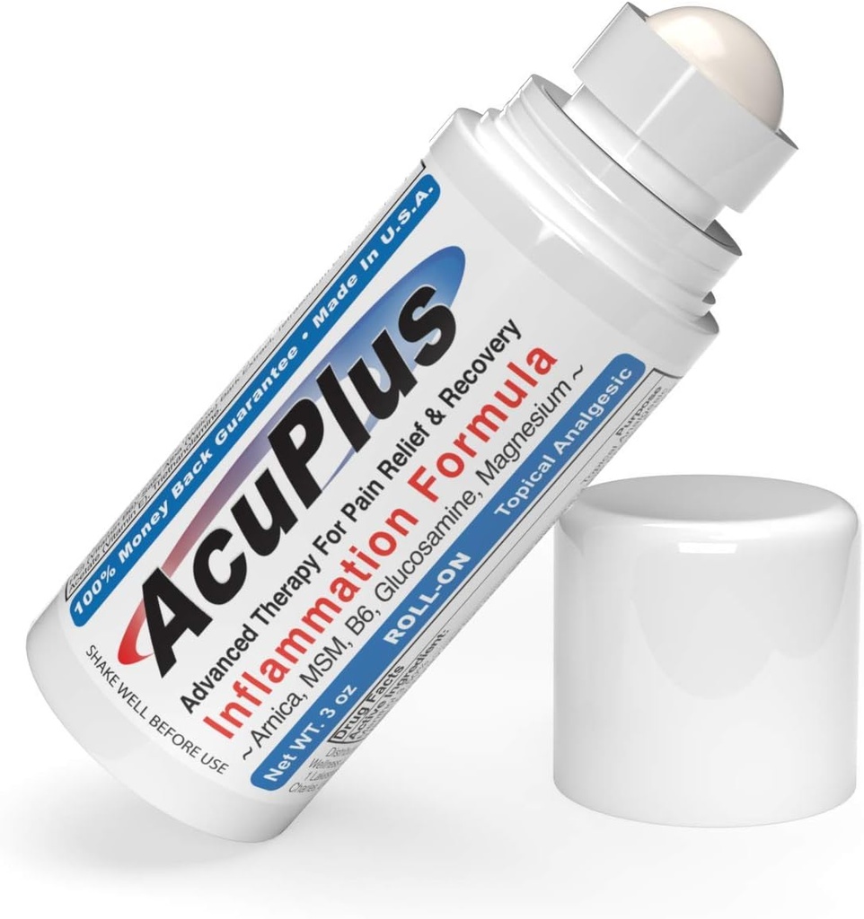 AcuPlus - Rollo de alivio de dolor - Antiinflamatorio tópico para calmar musculos & articulaciones - Aliviador de dolor de artritis, Bursitis, Crema de Tendonitis - TSA Compliant, Rollo Conveniente - 3 fl. oz. (Pack of 1)