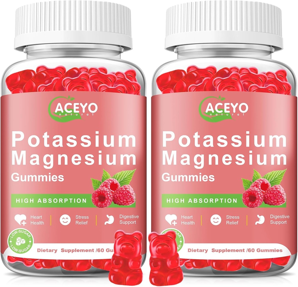 2 Pack Potassium Magnesium Gummies para niños adultos de alta absorción Legislatura de calambres &amp; Muscle & Heart Health Immune Health Raspberry Magnesium Gummies Chewable Gummy Suplemento Vegan Non-GMO