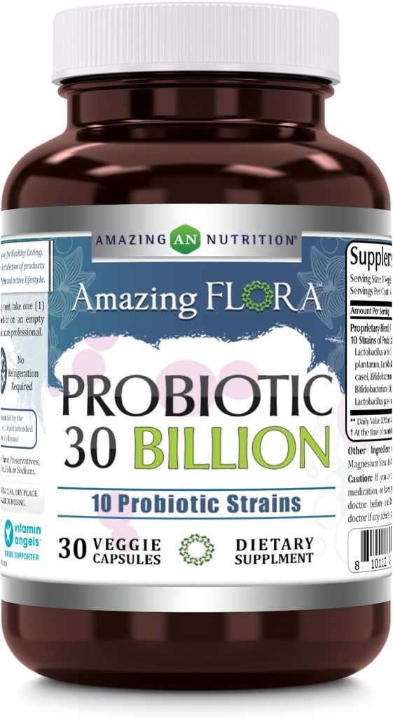 Increíble Flora Probiótico 10 Mejores Probióticos Strains Silencio 30 Billion Silencio Veggie Capsules Suplemento Silencio No-GMO Silencio Gluten Gratis Silencio Made in USA (1 Pack, 30 Cuenta)