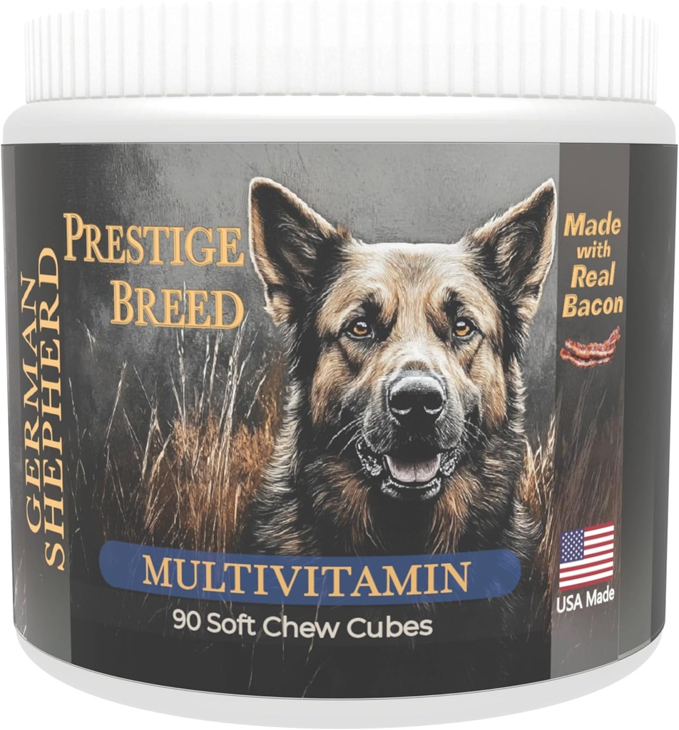 Multivitaminas, Nutrición Equilibrada para su pastor alemán, 90 Cuenta, Hecho en los EE.UU. con verdadero tocino