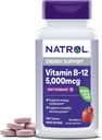 Vitamina Natrol B12 5.000 mcg, Vitamina de Disuelva Rápido B12 Suplemento Soporta un sistema nervioso saludable y metabolismo energético, 200 Tabletas, hasta 200 Day Supply