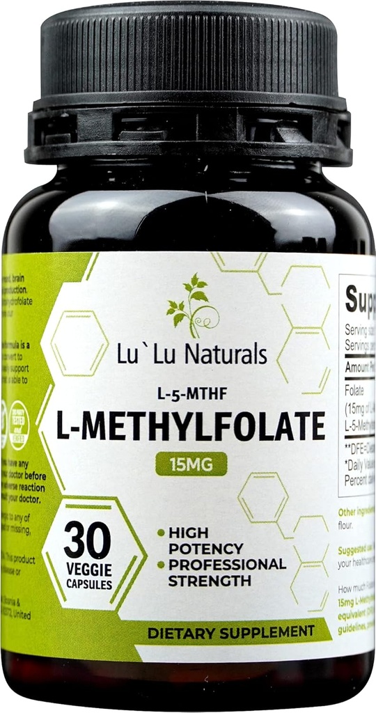 Lu'Lu Naturals L Methylfolate 15mg Folate activado de metil, ácido fólico, 5-mthf 30 cápsulas vegetales