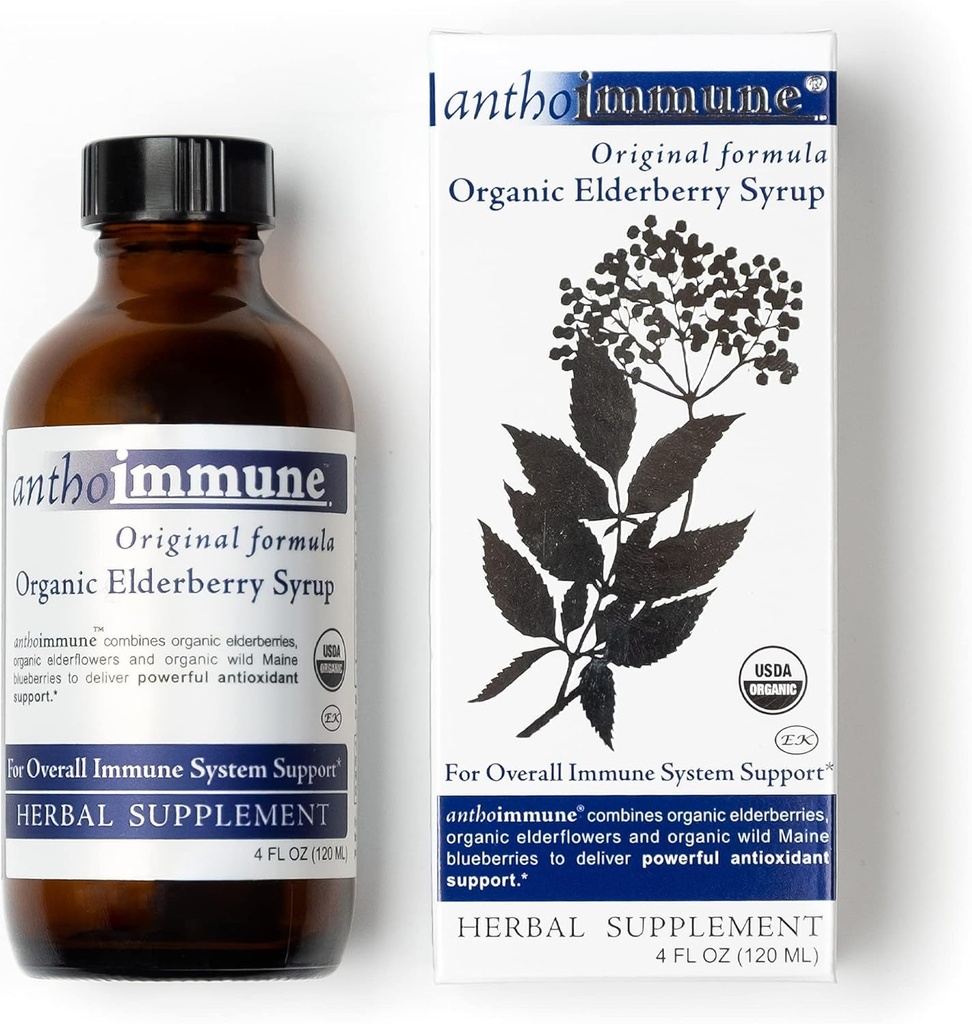 Orgánica de Elderberry Syrup - Anthoimmune - Suplemento de Apoyo Inmunitario para Adultos y Niños- USDA Organic, Ultra-Premium Black Elderberry Formula (4 oz) 24 Servimientos