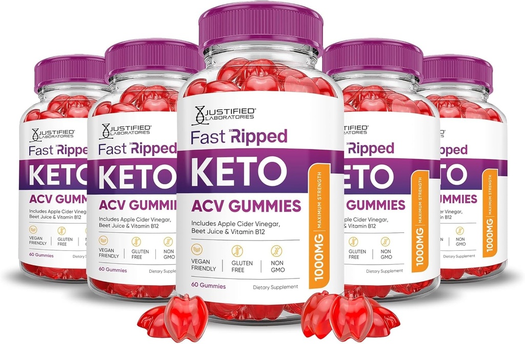 Laboratorios Justificados (5 Pack Fast Ripped Keto ACV Gummies Advanced Formula 1000MG Fast Ripped Formulado con Pomegranate Beet Juice Powder B12 Vegan Non GMO 300 Gummys