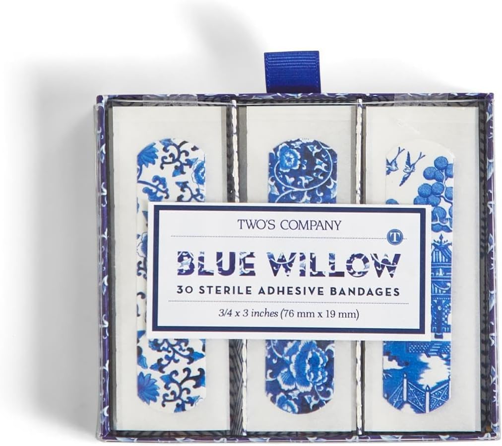 Dos's Company 53560 Blue Willow Bandages in Gift Box,30 piezas, 3 pulgadas de longitud,Plástico,White
