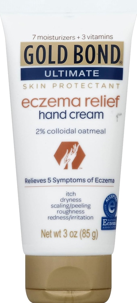 Crema de mano de alivio de Eczema de oro, 3 oz., Crema protectora de piel con 2% de avena