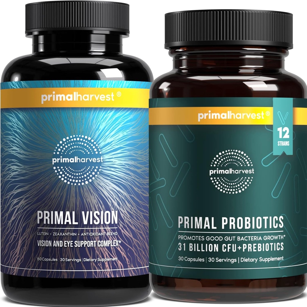 Primal Harvest Probióticos &amp; Visión Suplementos para Mujer y Hombre Visión y Ojo Complejo con Lutein, Zaaxanthin Bundle